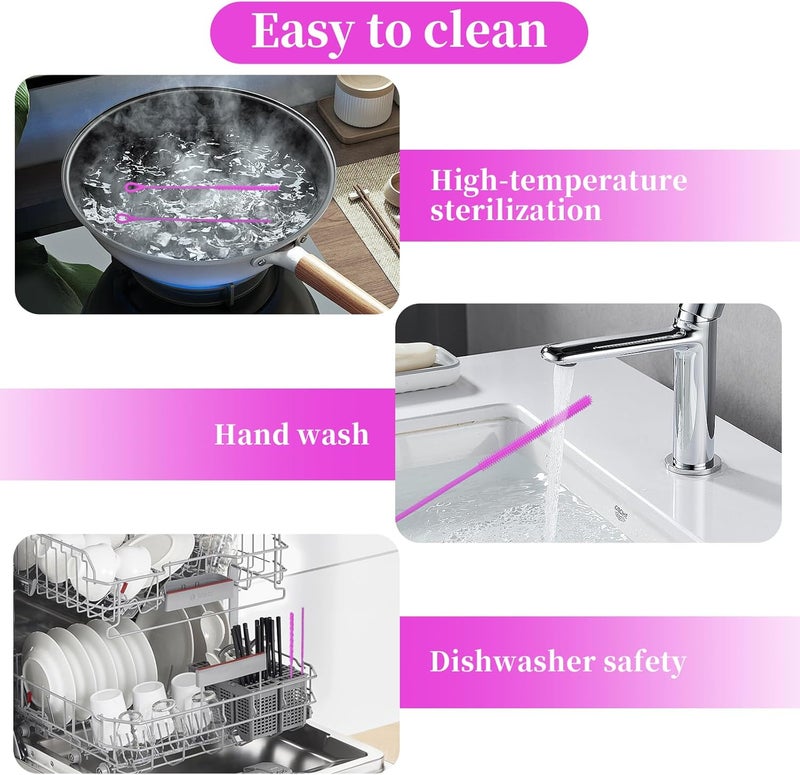 cdsnxore 2Pcs silicone straw cleaning brushes, extra long, used for Cleaning Glass Metal Smoothie Straws and StrawCups,Non-slip Handle Soft and Bendable, 6mm+9mm. (Purple) - Image 5